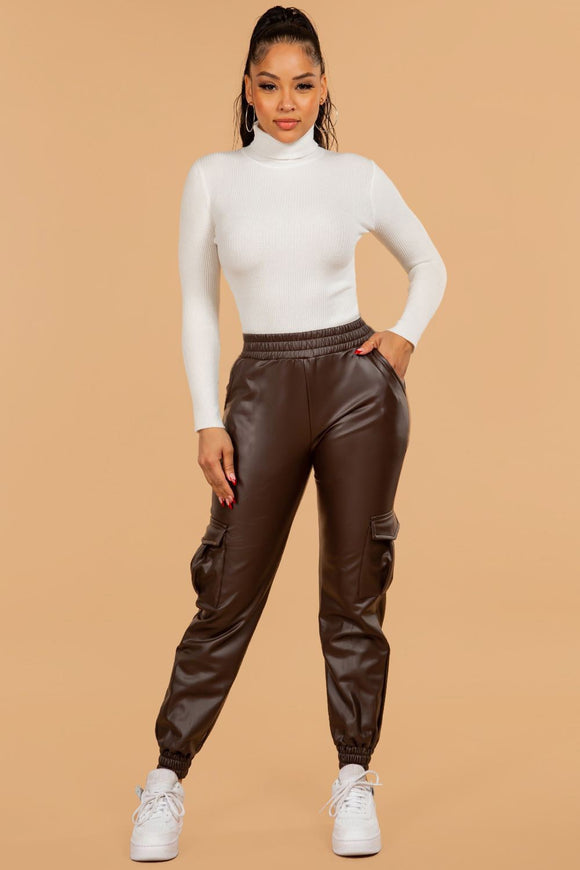ML-BO26 Womens Cargo Faux Leather Pants- $9.50E MOCHA